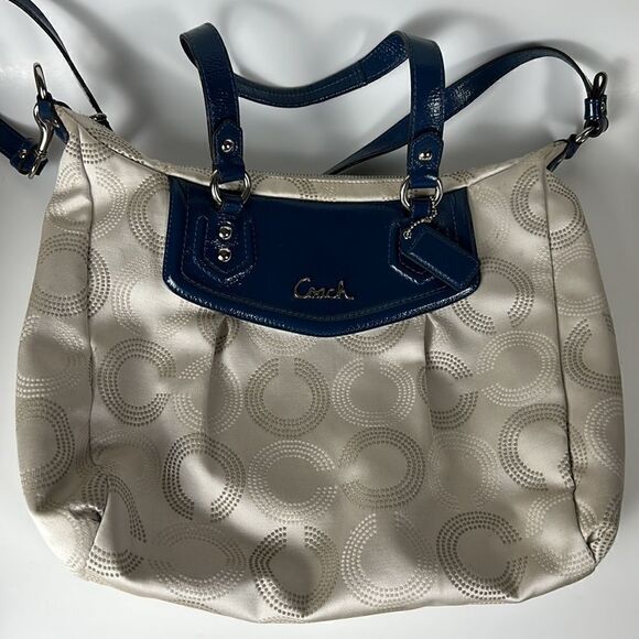 COACH ASHLEY Signature C Cloth Satchel shoulder bag Ivory/Peacock cross body - Picture 6 of 16